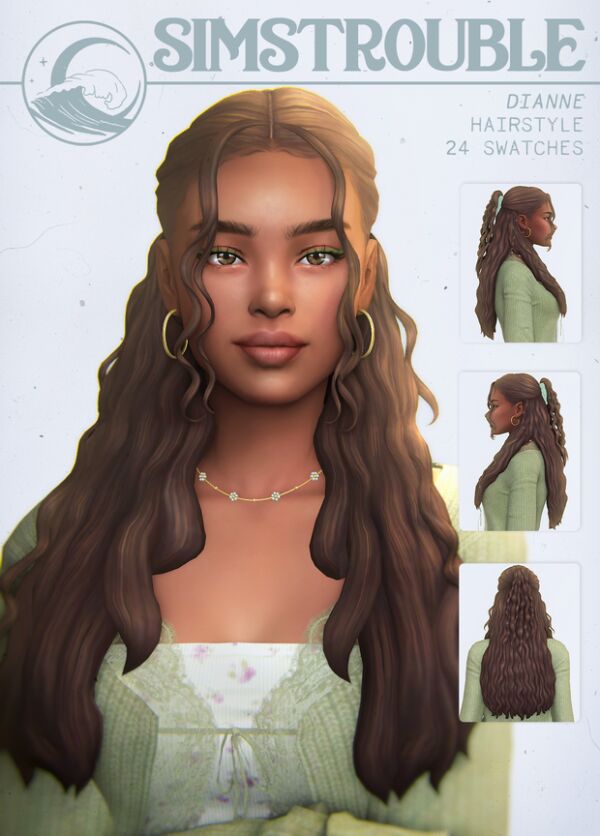 Dianne Hairstyle – 3 Versions Sims 4 CC