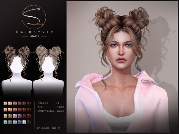 Double Buns Hairstyle by S-Club Sims 4 CC