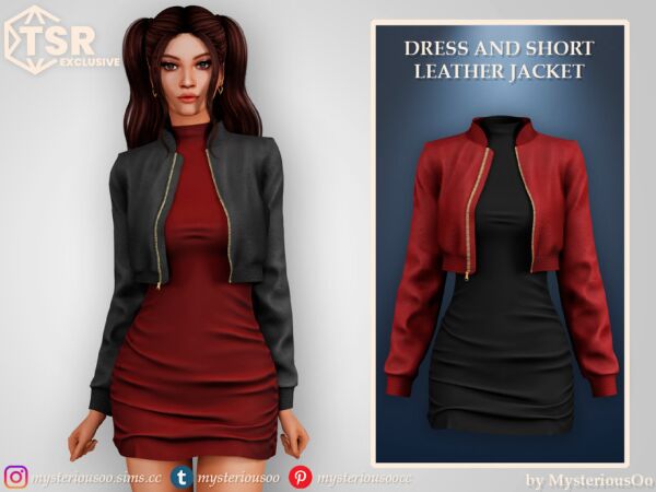 Chic Dress and Leather Jacket Combo Sims 4 CC