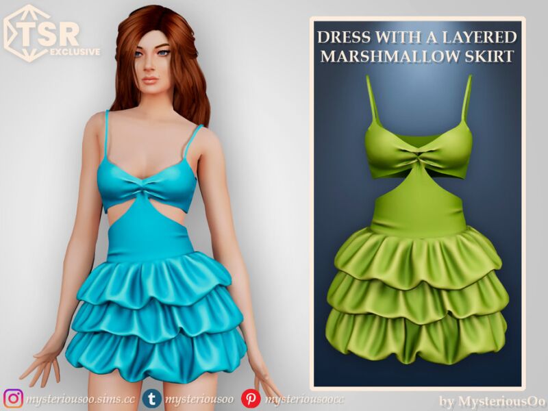 sims 4 cc dress with a layered marshmallow skirt by mysteriousoo 2