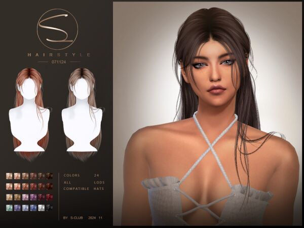 Elegante Long Hairstyle by S-Club Sims 4 CC