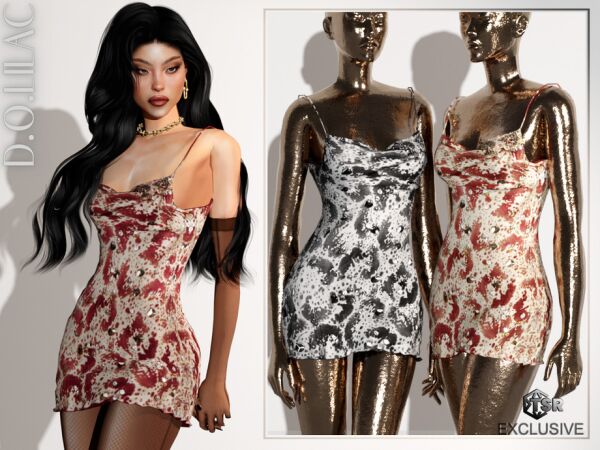 Embellished Orchid Print Mini Dress Sims 4 CC