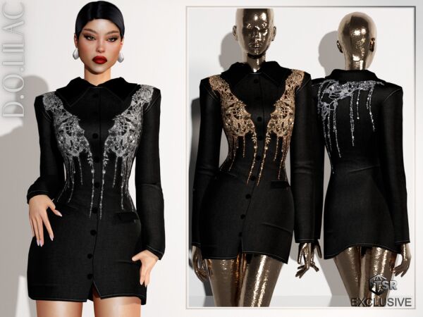 Embroidered Twill Jacket Dress by Dolilac Sims 4 CC