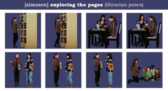 Library Adventures – Librarian Poses Sims 4 CC