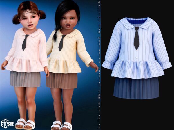 Fabienne – Striped Blouse and Pleated Skirt Sims 4 CC