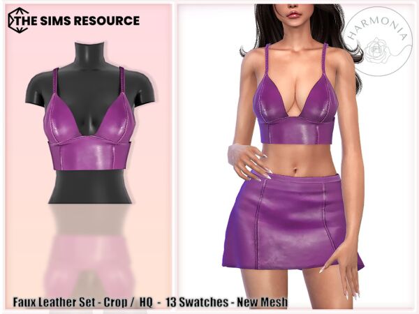 Stylish Faux Leather Triangle Crop Top Sims 4 CC