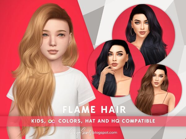 Flame Hair for Kids Sims 4 CC