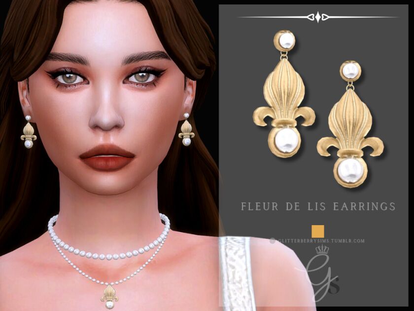 Elegant Gold Fleur DE LIS Earrings Sims 4 CC