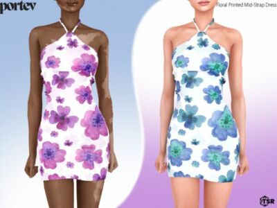 Floral Printed Mid-Strap Dress by Portev Sims 4 CC