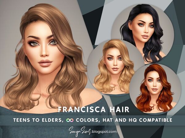 Francisca Hair: Wavy Shoulder-Length Curls for Sims Sims 4 CC