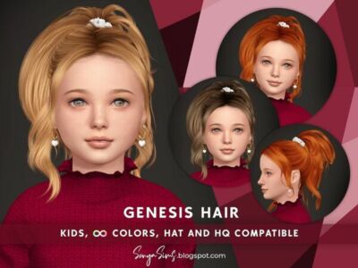 Curly Ponytail Hair for Kids Sims 4 CC