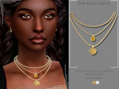 Stunning Gold Coin Layered Necklace Sims 4 CC