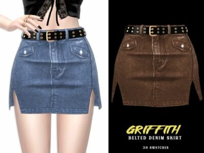 Griffith Belted Denim Skirt Sims 4 CC