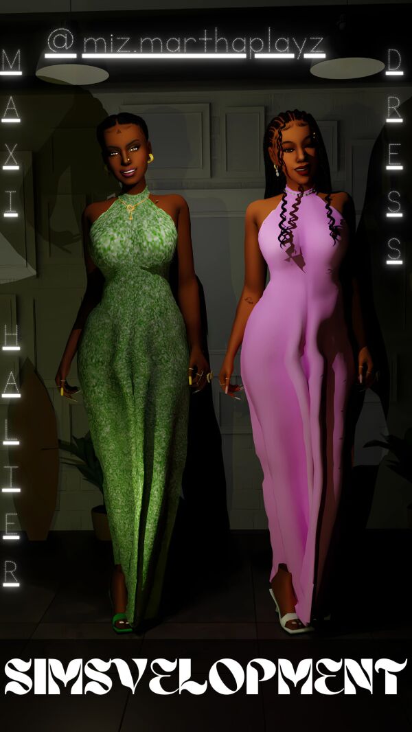 Chic Halter Maxi Dress by Mizmarthaplayz Sims 4 CC