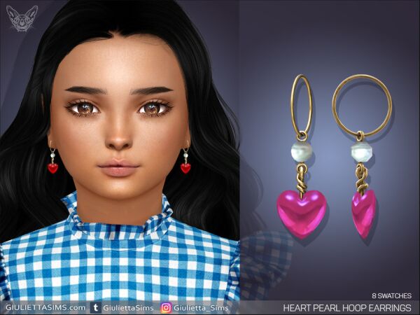 Heart Pearl Hoop Earrings For Kids Sims 4 CC