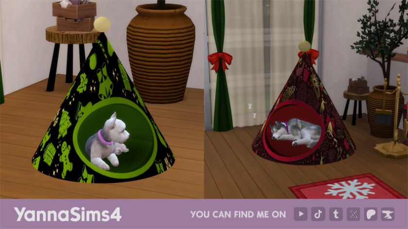 sims 4 cc hi i made christmas tree shaped dog beds for my 3