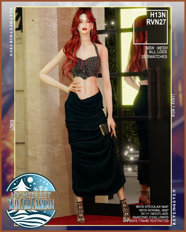 Elegant High Low Cascade Drape Skirt Sims 4 CC