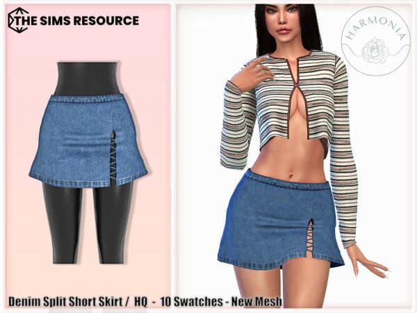 Stylish Denim Split Short Skirt for Sims Sims 4 CC