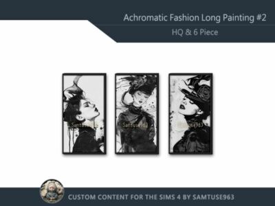 Stylish HQ Achromatic Long Painting for Your Decor Sims 4 CC