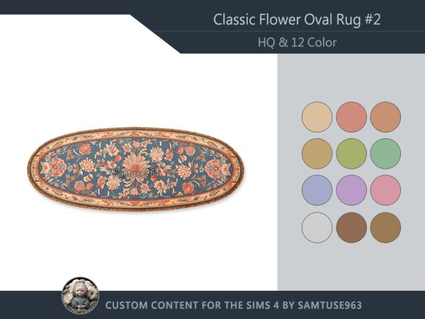 Beautiful HQ Classic Flower Oval Dance Rug Sims 4 CC