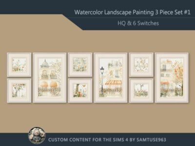 Stunning HQ Watercolor Landscape Painting Set Sims 4 CC