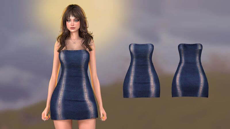 sims 4 cc jeans strapless short dress by astya96 2