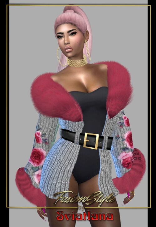 Stylish Knitted Jacket with Fur Sims 4 CC