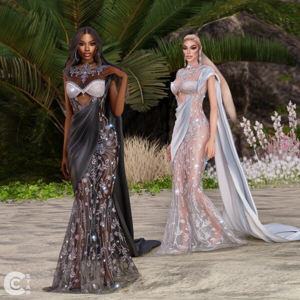 Stunning Lace Gown with Sequins Sims 4 CC