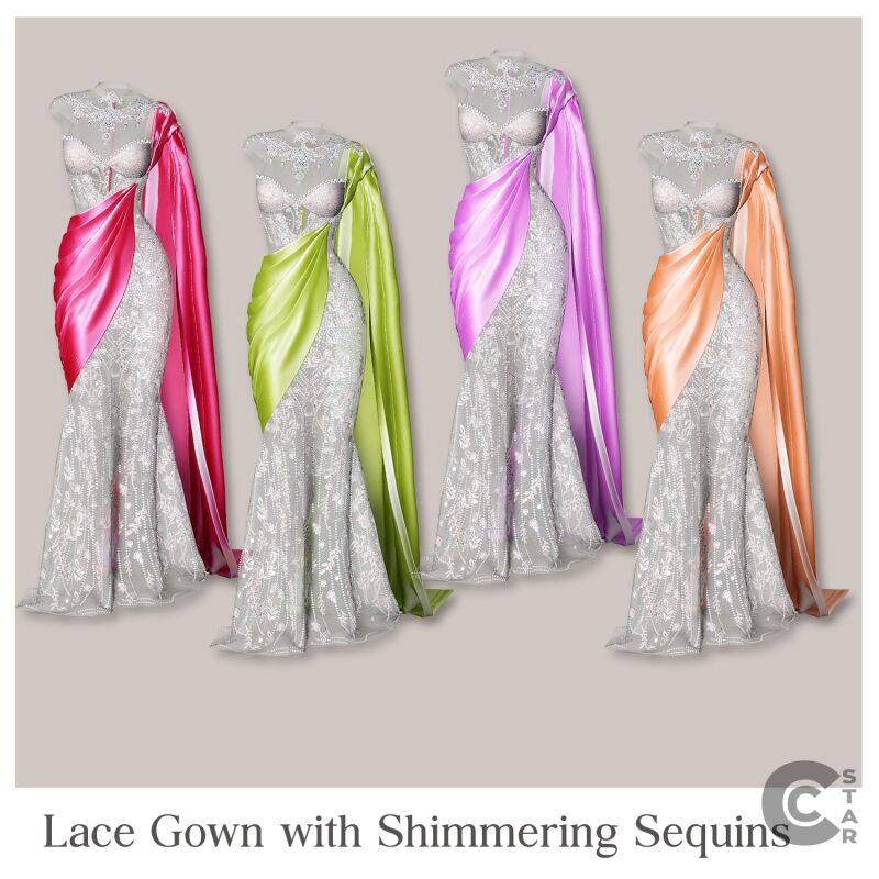 sims 4 cc lace gown with shimmering sequins 2