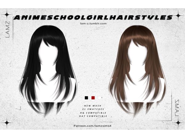 Anime School Girl Hairstyles Sims 4 CC