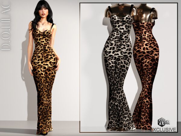 Stylish Leopard Print Maxi Dress Sims 4 CC