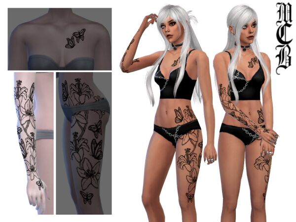 Lily Flowers And Butterflies Half Sleeve Tattoo Sims 4 CC