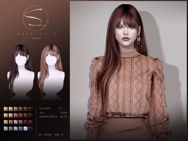 Stylish Long Hair with Bangs Sims 4 CC