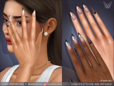 Long Stiletto Foil Nail Art Sims 4 CC