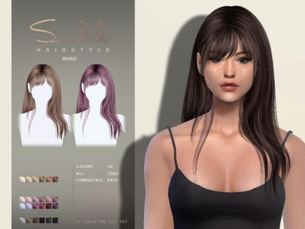 Long Straight Hair Amanda by S-Club Sims 4 CC