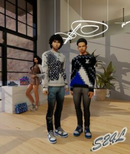 Stylish LV. Chill With Him Top and Jeans Set Sims 4 CC