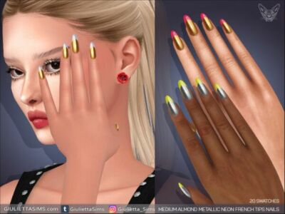 Stylish Medium Almond Neon French Nails Sims 4 CC