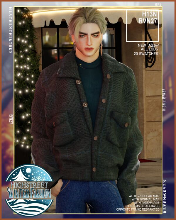 Men’s Snap Button Winter Fleece Jacket Sims 4 CC