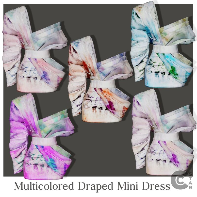 sims 4 cc multicolored draped mini dress 2