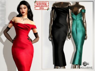 Stylish Off The Shoulder Gown by DOLilac Sims 4 CC