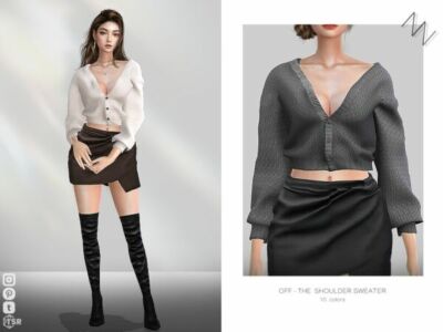 Stylish Off-The-Shoulder Sweater for Sims Sims 4 CC