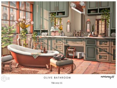 Cozy Olive Bathroom Design Sims 4 CC