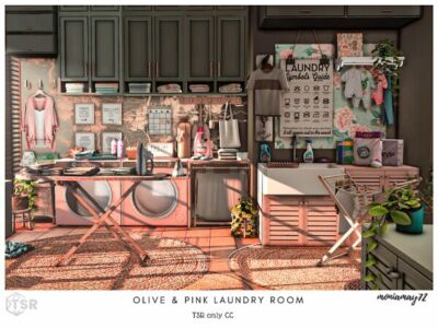 Charming Olive & Pink Laundry Room Sims 4 CC