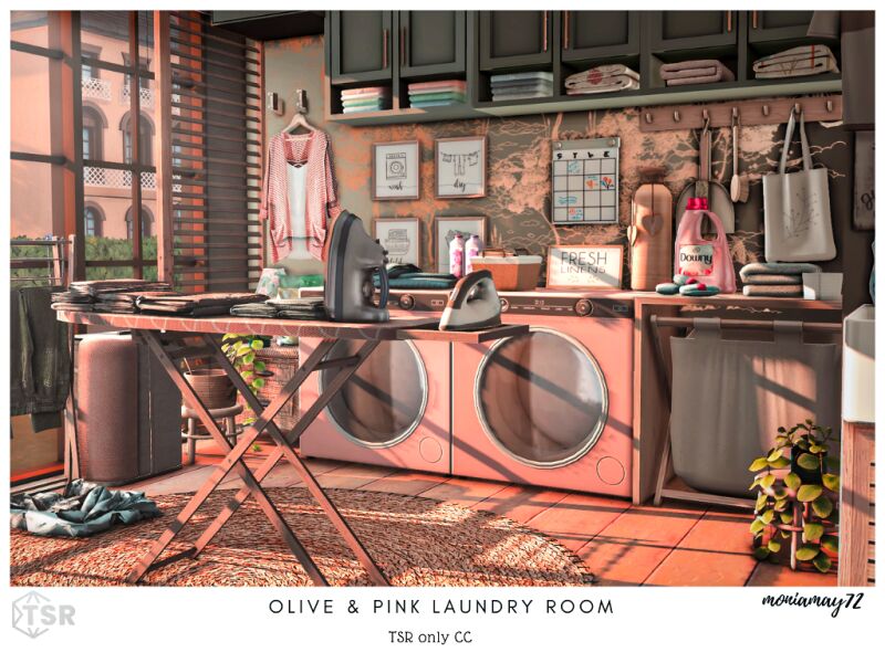 sims 4 cc olive pink laundry room 2