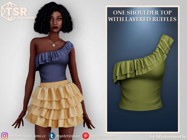 Stylish One Shoulder Top with Ruffles Sims 4 CC