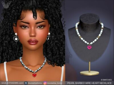 Stunning Pearl Barbed Wire Heart Necklace Sims 4 CC