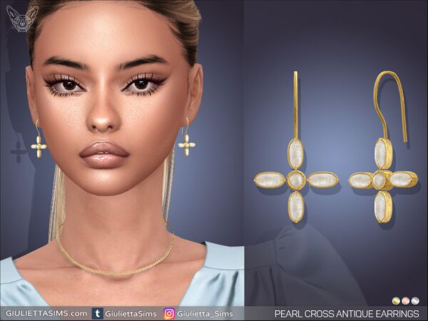 Elegant Pearl Cross Antique Earrings Sims 4 CC