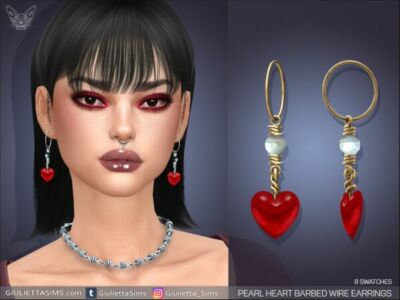 Pearl Heart Barbed Wire Hoop Earrings Sims 4 CC