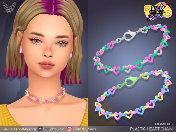 Stylish Plastic Heart Chain Necklace Sims 4 CC