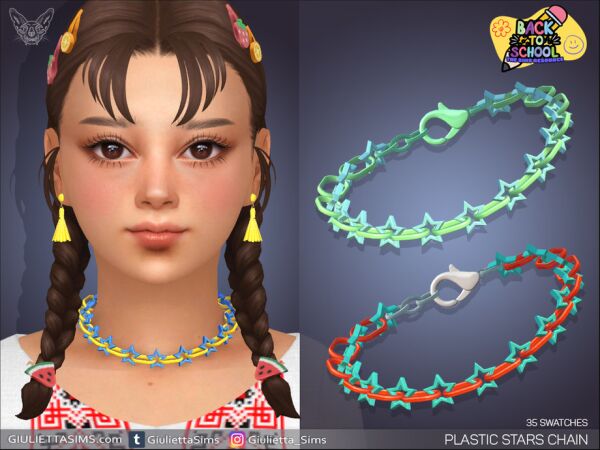 Cute Plastic Stars Chain Necklace for Kids Sims 4 CC